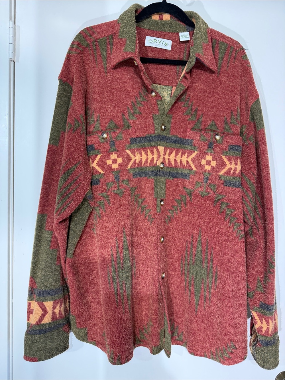 Orvis Red and Olive Aztec Wool-Blend Shirt Jacket